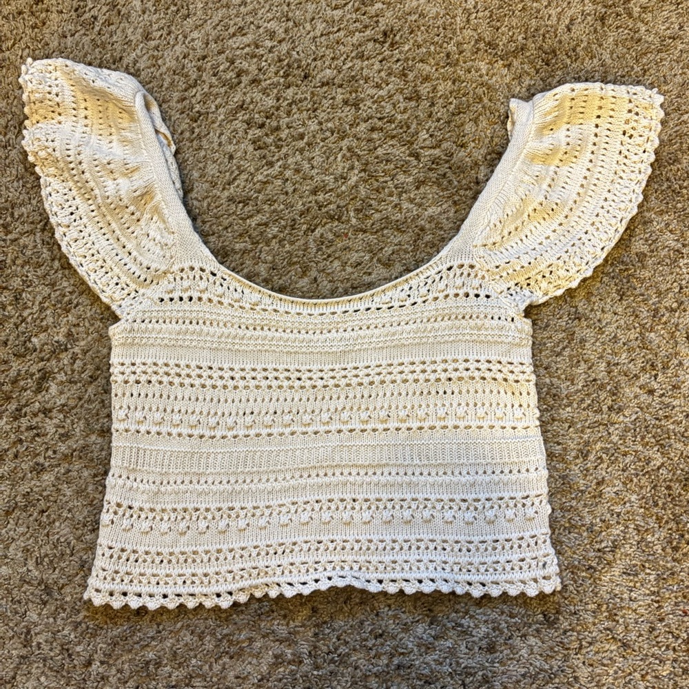 Cream crochet crop top